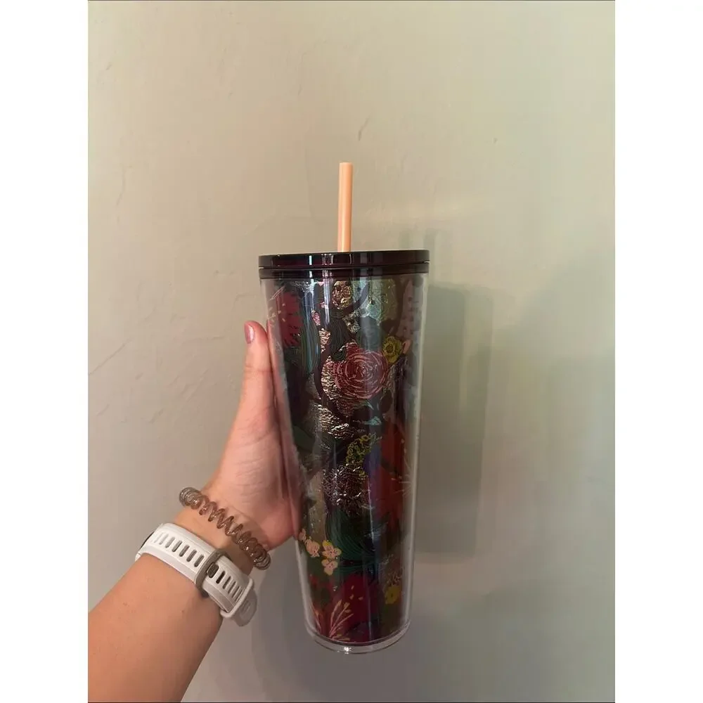 Starbucks Iridescent Floral Tumbler with Peach Straw